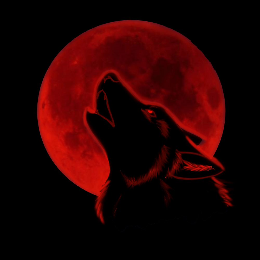 Wolf howling against a red moon